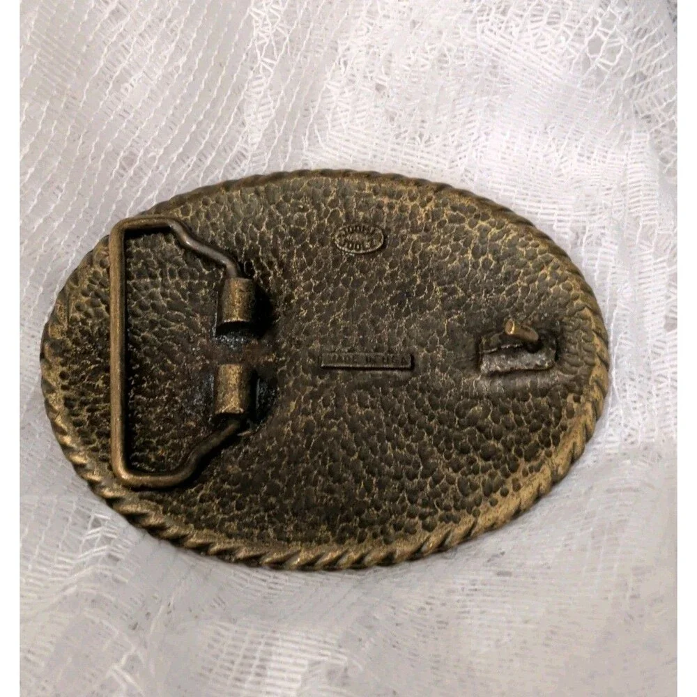 Vintage Oval Belt Buckle Joomi Joolz Rhinestone Roped Brass Y2K Western Glam USA